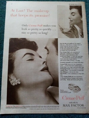 A7a  Ephemera 1954 advert creme puff max factor