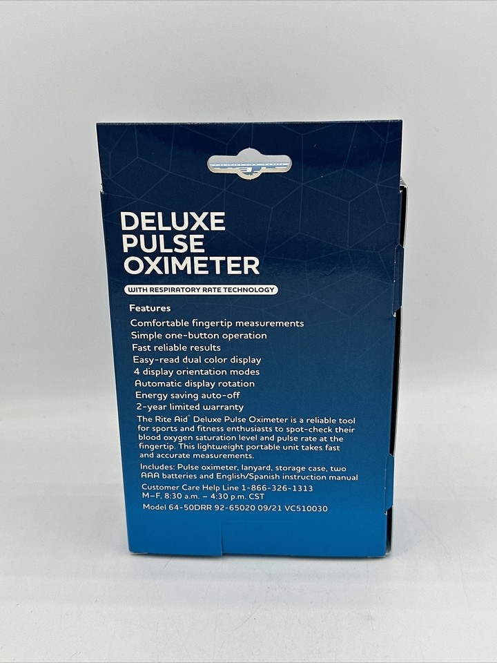Rite Aid Deluxe Pulse Oximeter & Respiratory Rate Tech Blood Oxygen 6450DDR NEW eBay