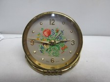 VINTAGE IMHOF SWISS TRAVEL ALARM CLOCK PAINTED FLORAL DIAL- FOLDS