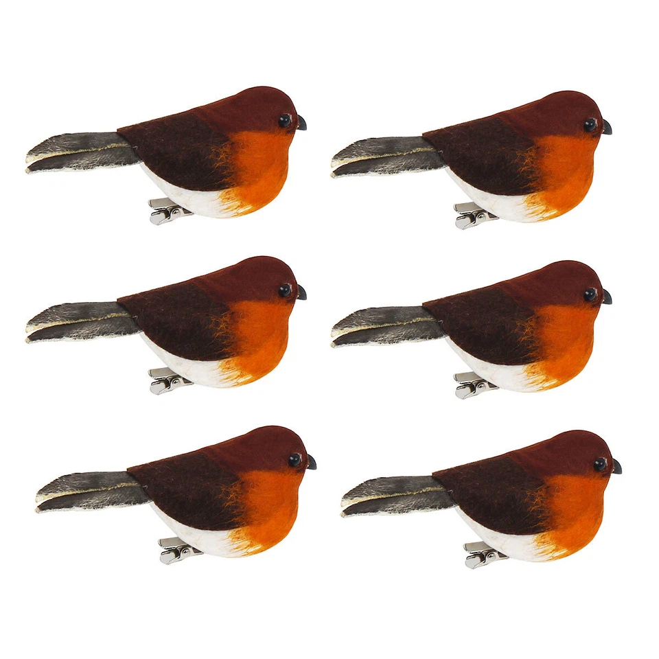 6x/12x Mini Clip On Robins Cute Festive Tree Bird Simulation Feather Decoration - Image 3 of 4