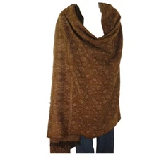 Paisley|Throw/Shawl|Handloomed|Reversible|Yak+Sheep Wool Blend| Khaki & Ivory