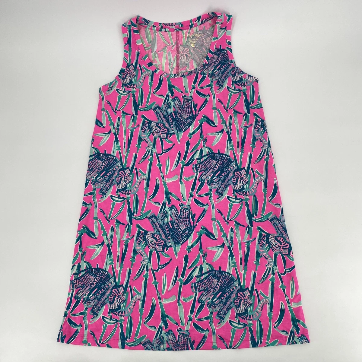 Lilly Pulitzer Dress Size M Raylee Extra Lucky Elephants Pink Green Pima Cotton