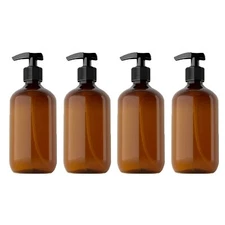 4X BPA-Free Plastic Amber Pump Dispenser Bottle for Lotion/Shampoo (10oz/300ml)