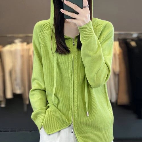 Cashmere Wool Women's Sweater Long Sleeve Hooded Cardigan For Winter Autumn - Picture 18 of 38