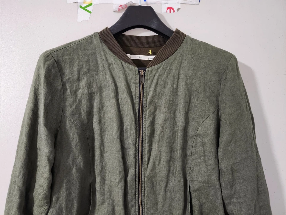 Gibson Jacket Womens M Green Bomber Full Zip 100% Linen Lined Heavy Pocket Solid - Image 3 of 4