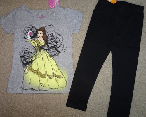 NWT GYMBOREE 4 5 6 7 8 10 12 GYMFRIENDS DISNEY BELLE TEE BLACK CLASSIC LEGGINGS - Picture 2 of 3