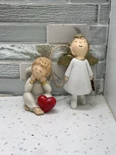 Set of 2  Collection  Angels Pair Angel w/ Heart & Angel Flying w/ Golden Wings
