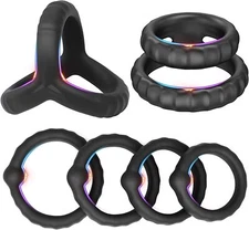 6 Set Cock Rings Silicone Rubber Penis Ring Soft for Men Sex Toy Adjustable