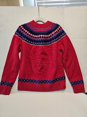 NWT Crewcuts Girls Red Fair Isle Sweater Metallic Gold Winter Size L 10 11