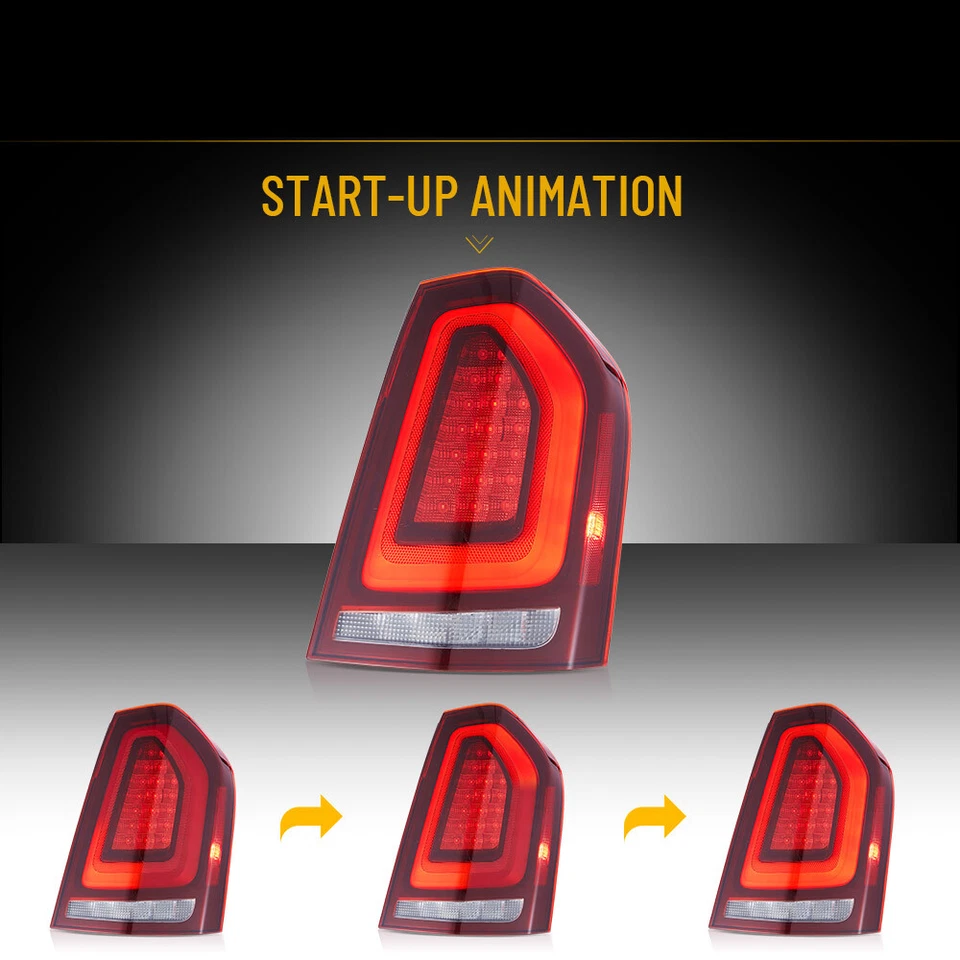 一对 VLAND 适用于 2011 - 2014 年克莱斯勒 300 红色全 LED 尾灯带动画 — 第 4/4 张图片