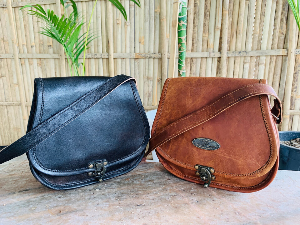 2 Bags Vintage Saddle Bag Genuine Leather Brown/Black Shoulder