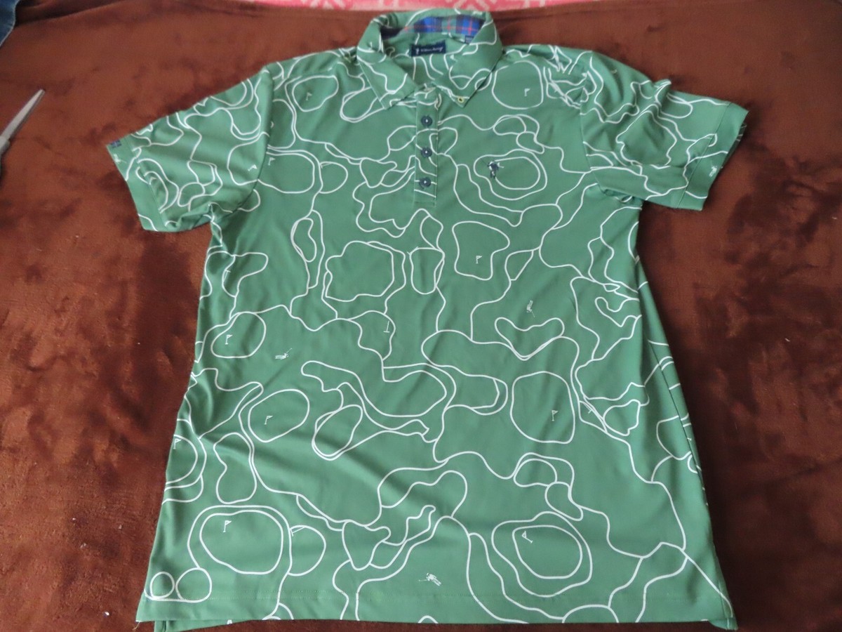 William Murray Golf Polo Shirt 18th Hole Golf Course Print green M