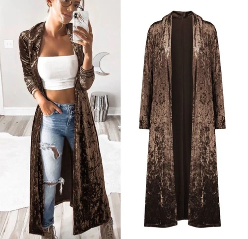 Cárdigan largo de terciopelo para mujer Kimono frente abierto chaqueta abrigo ropa exterior - Imagen 8 de 12