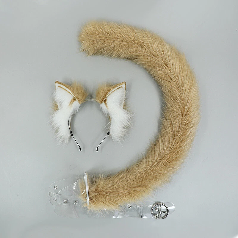 Lolita Headband Faux Fur Cats Ears and Tail Sets Plushly Animals Cosplay Props - Image 4 of 4