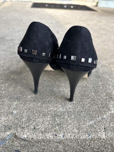 Nicole Miller New York Gun Metal Nieten schwarz High Heel Peeptoe Heels Größe 9M - Bild 4 von 8