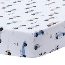 Lambs & Ivy Little Racer Cotton Cars/Transportation Fitted Crib/Toddler Sheet