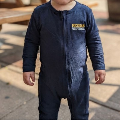 Michigan Wolverines Navy Blue Zip Up Footed Baby Sleeper
