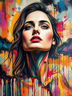 Foto A4 Portrait Frau Street Art Portrait Poster Kunstdruck Wandbild (4525)