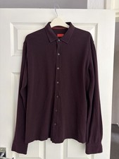 Isaia Napoli Men’s Jersey Cotton Piquet Long Sleeve Shirt Burgundy Large L
