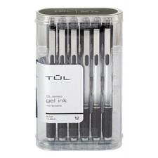 TUL Retractable Gel Pens, Bold Point, 1.0 mm, Silver Barrel, Black Ink, 12-Pack