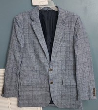 NEW J Crew Thompson Mens 42L Jacket Blazer Two Button Grey Navy Blue 100 Linen