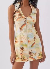 VTG Urban Outfitters UO Freya Tropical Linen Sun Dress size L Collared