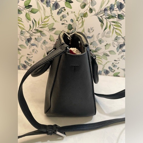 Tory Burch Robinson Floral Tote Shoulder Crossbody Handbag Black Blue Leather thumbnail 7