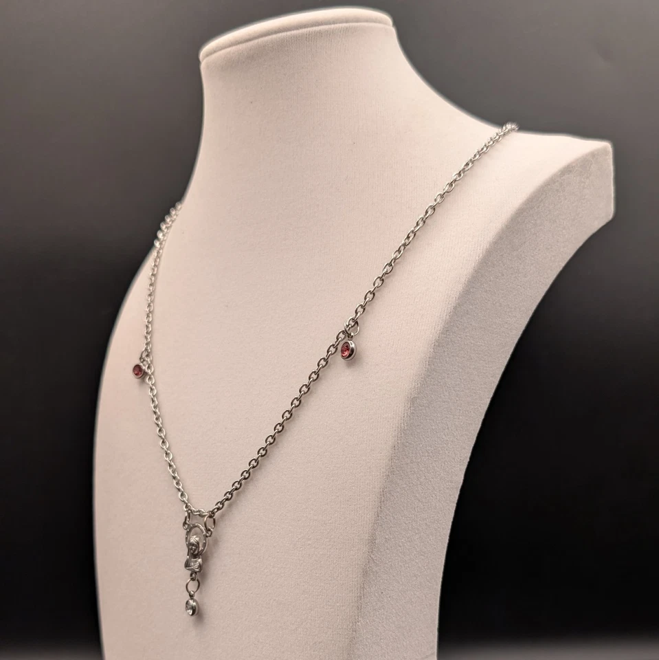 Silver Tone Necklace w/ Red Crystal Accents & Dangling Bell Charm Holiday Cute - Image 3 of 4