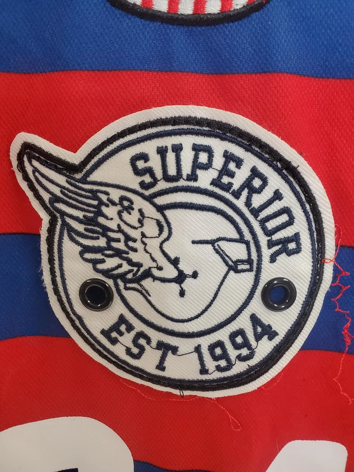 Camisa Polo Bleecker & Mercer Para Hombre 3XL Roja Azul Rayas BM-94 Bordada Rugby Foto 4 de 4