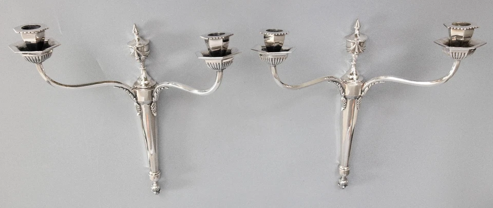 Пара винтажных настенных бра в неоклассическом стиле с английскими серебряными свечами - Изображение 2 из 4