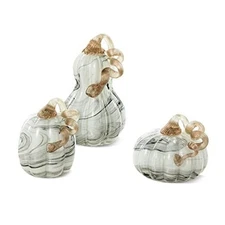 Glitzhome Set of 3 Hand Blown Glitter Glass Pumpkins - Fall Decor Gray Marble