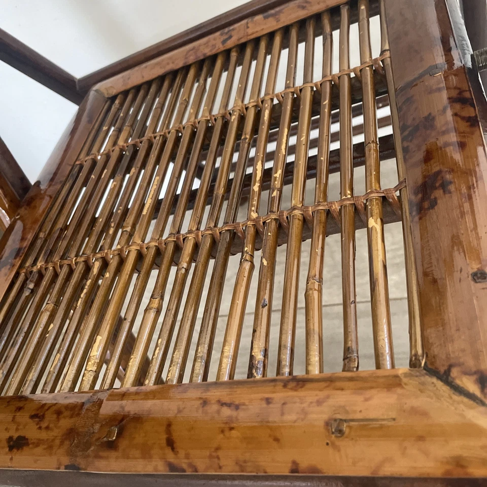 Tortoise Bamboo Folding Chair Vintage Mid Century Deck Patio Wood - Image 2 of 4