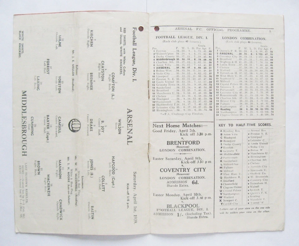 ARSENAL v MIDDLESBROUGH 1938/1939 *VG Condition Football Programme* - Image 2 of 3