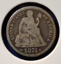 1874 Seated Liberty Dime Silver 10C Coin - with arrows