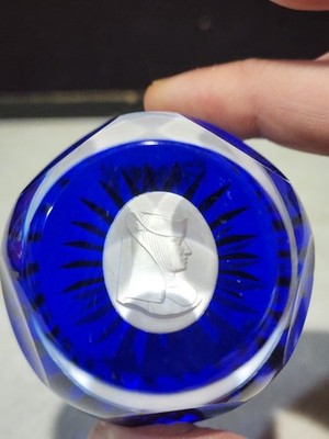 Vintage 1978 Schmid Blue Sulphide Sister Berta Hummel Glass Paperweight