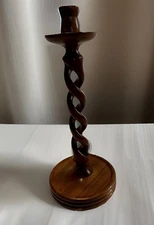 Vintage Barley Hand Carved  Twist Loop Oak Wood Candle Holder Open Design 15”