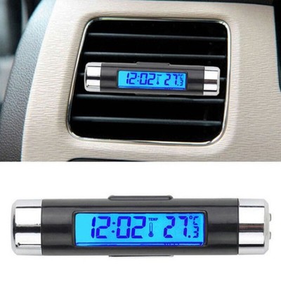 2-in-1 Car Digital LCD Clock with Temperature Gauge Electronic Dashboard