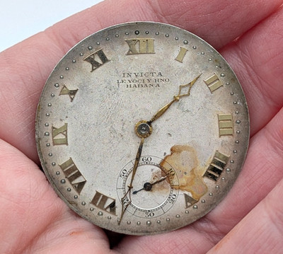 Vintage INVICTA Chronometre Seeland Mens 37mm Pocket Watch Movement PARTS REPAIR
