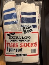 NOS NEW VTG 70s 80s KMart 6 Pack Extra Long Multi Stripe Cotton Tube Socks 10-13
