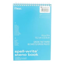 3 Pack Mead Spell-Write Wirebound Steno Book, Gregg Ruled, 6in X 9in, 80 Shee...