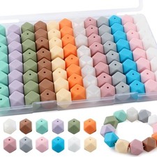 96Pcs Hexagon Silicone Beads, Bulk Silicone Beads for 14mm Multicolor Soft