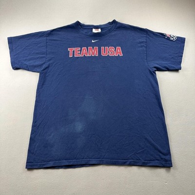 Vintage Nike Team USA Olympics T-Shirt Mens Large Navy Blue Center Swoosh y2k