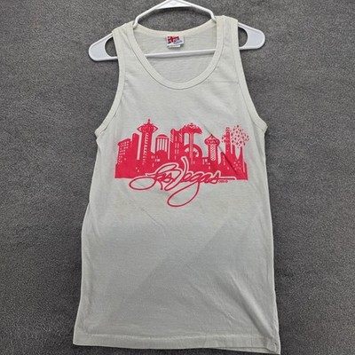 Vintage Reebok Tank Top Shirt Mens Medium Gray Las Vegas Skyline Graphic USA