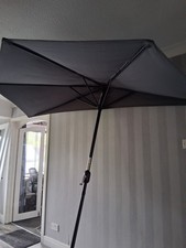 Patio half parasol. Dove grey, outside slightly faded. W2.65m, D1.40m, H2.30m