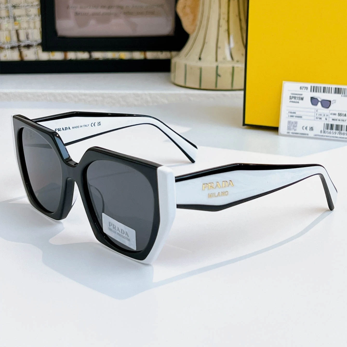 Prada PR15WS 09Q5S0 Square Sunglasses – Black/Talc\\Dark Grey PR15WS main image 2