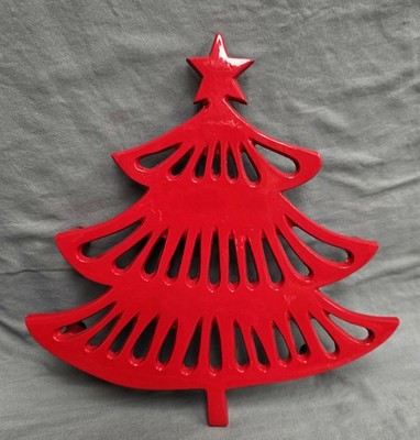 Crate & Barrel 9'' Red Christmas Tree Trivet Holiday Metal India 681-798
