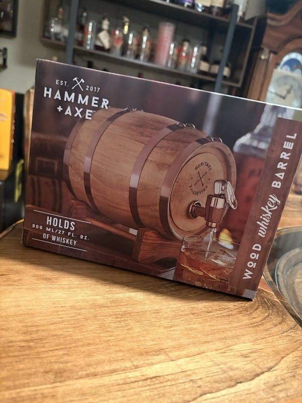 Hammer & Axe Wood Whiskey Barrel 1 litter - 800 ml - 27 FL OZ - NEW in Box