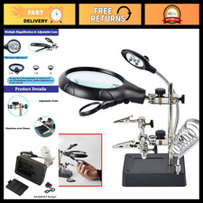 LED Magnifying Glass Soldering Station with Helping Hands Alligator Clips