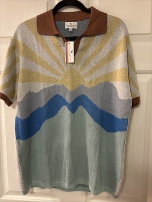 Simply Southern Sunrise Sweater Polo Mens M Medium Crew Neck Short Sleeve Cotton