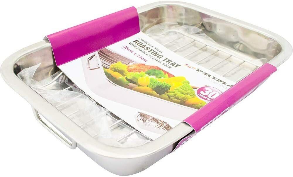 NEW 30CM STAINLESS STEEL ROASTING TRAYS OVEN DISH BAKING TRAY GRILL